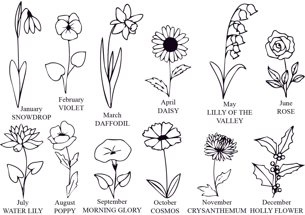 Birth Month Flower Name Necklace