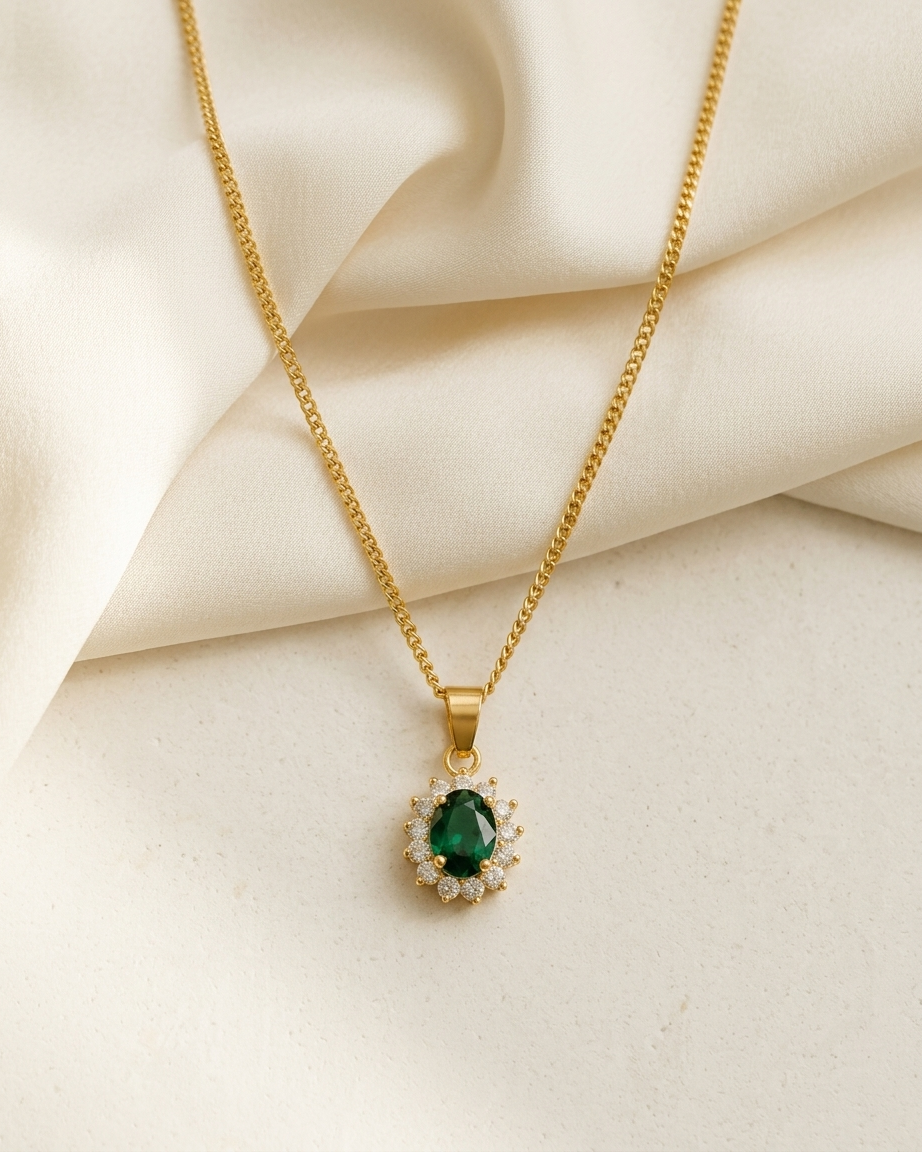 Diana customizable sterling silver oval gemstone necklace with gold or silver finish and adjustable chain
