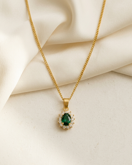 Diana customizable sterling silver oval gemstone necklace with gold or silver finish and adjustable chain