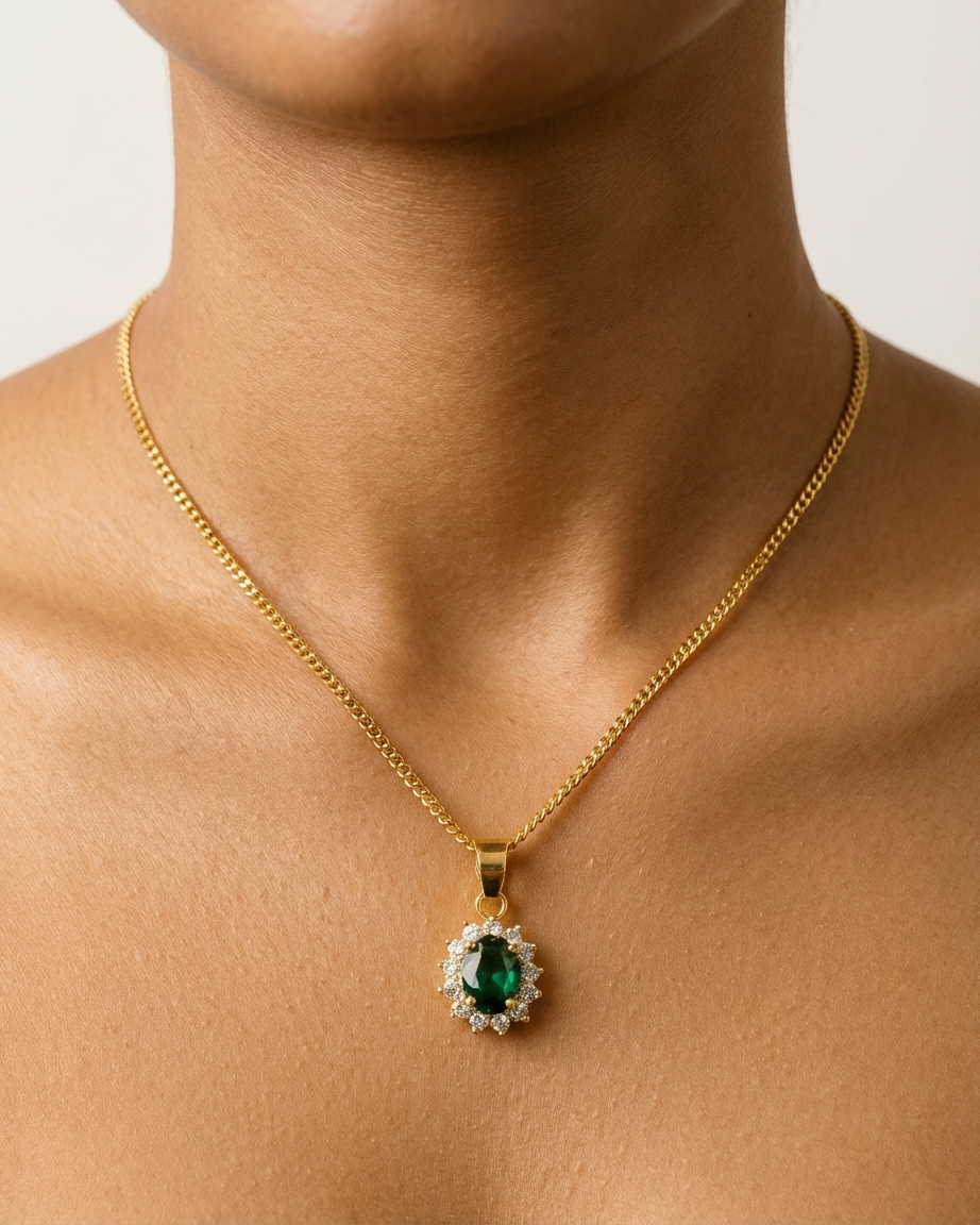Diana customizable sterling silver oval gemstone necklace with gold or silver finish and adjustable chain