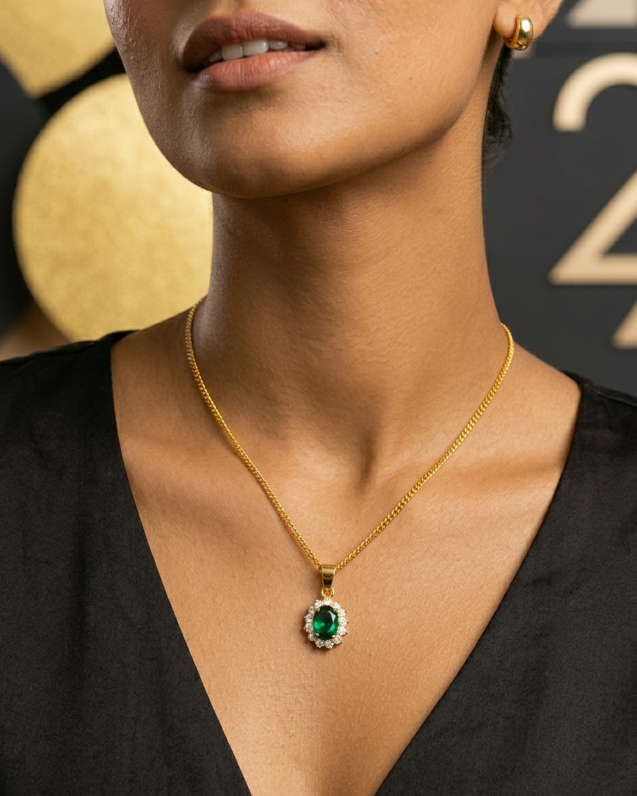 Diana customizable sterling silver oval gemstone necklace with gold or silver finish and adjustable chain