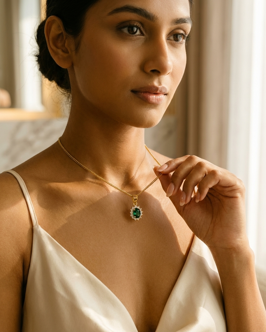 Diana customizable sterling silver oval gemstone necklace with gold or silver finish and adjustable chain