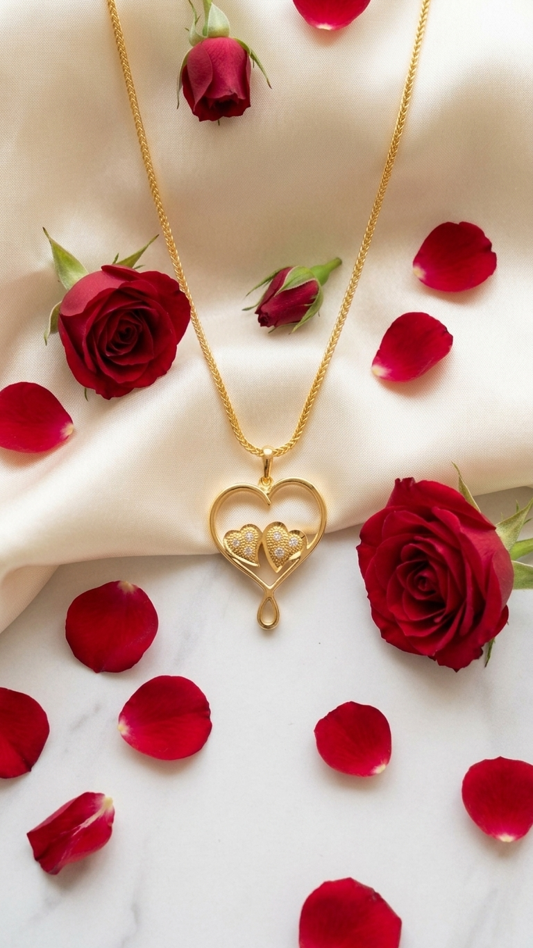 Double Cross Heart Necklace-2