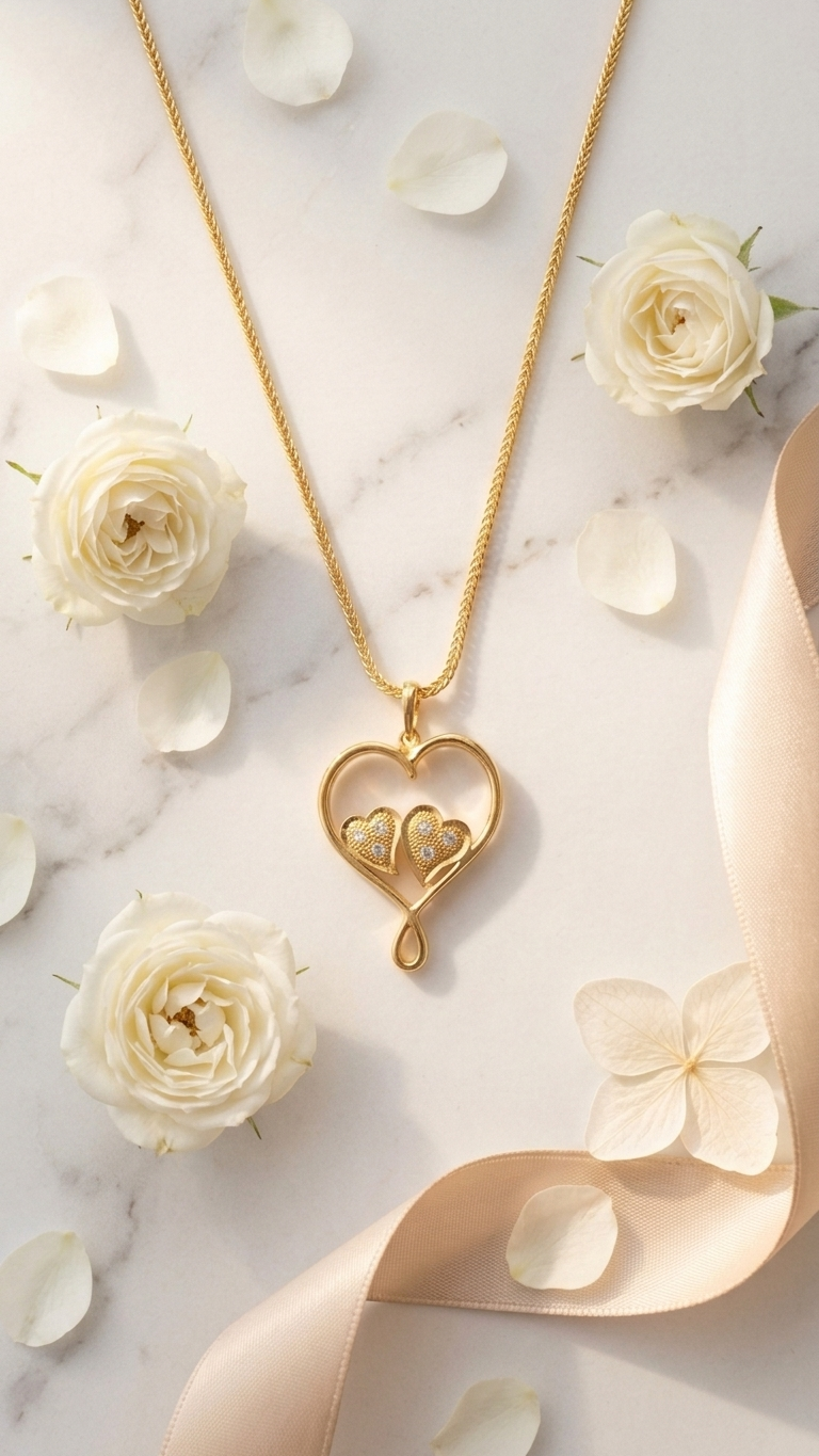 Double Cross Heart Necklace-3