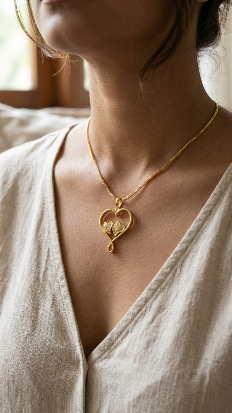 Double Cross Heart Necklace-4