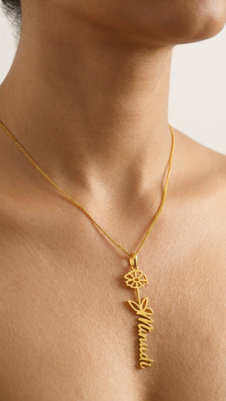 Birth Month Flower Name Necklace
