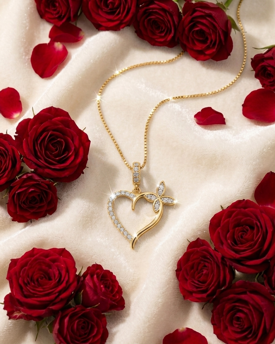Heart Cross Butterfly Necklace
