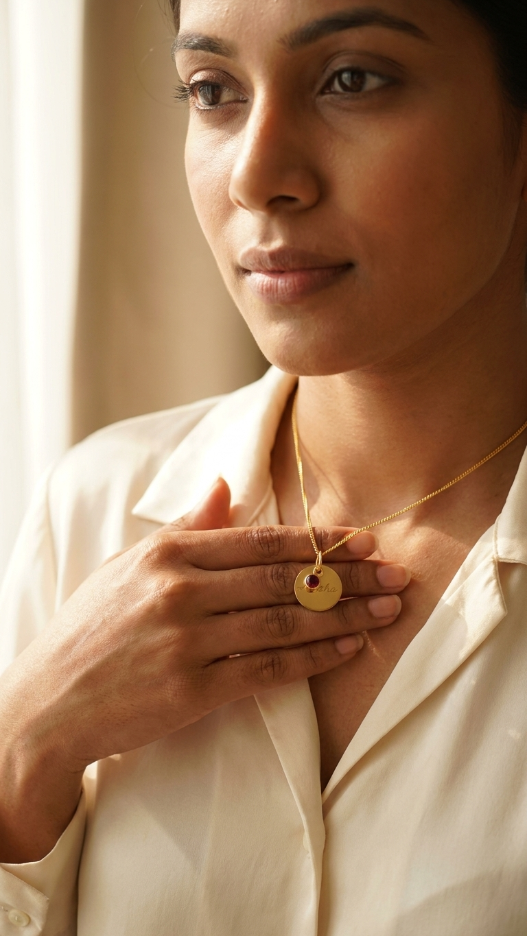 Custom Birthstone Engraved Disc Necklace