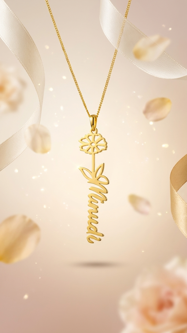 Birth Month Flower Name Necklace