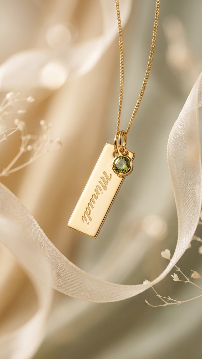 Engrave Plate Name Necklace with Birthstone